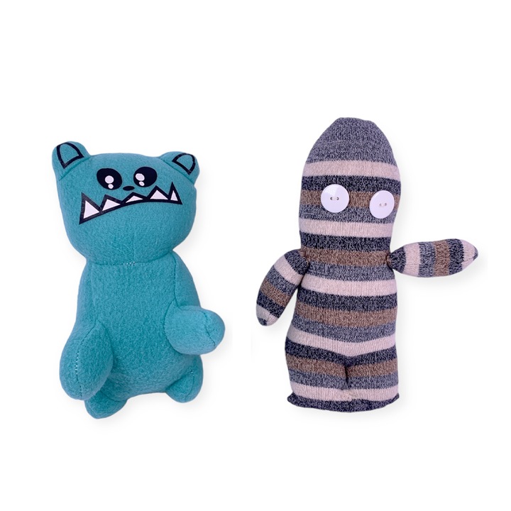 Комплект плюшени играчки Chippo #21-44-24 1-111, Коте и човече, 20 см, Многоцветен