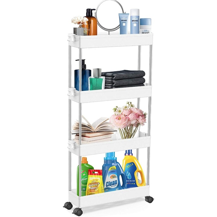 Suport depozitare cu 4 rafturi tip carucior modular pentru baie sau bucatarie