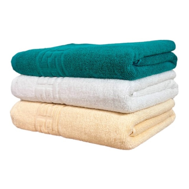 Set 3 prosoape de fata, Bumbac, Bordura Greceasca, 500g/m², 50x90cm, Multicolor, M1