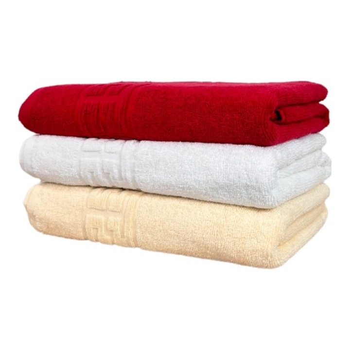 Set 3 prosoape de fata, Bumbac, Bordura Greceasca, 500g/m², 50x90cm, Multicolor, M4