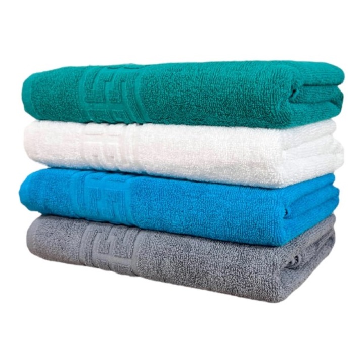 Set 4 prosoape de maini, Bumbac, Bordura Greceasca, 500g/m², 30x50cm, Multicolor, M1