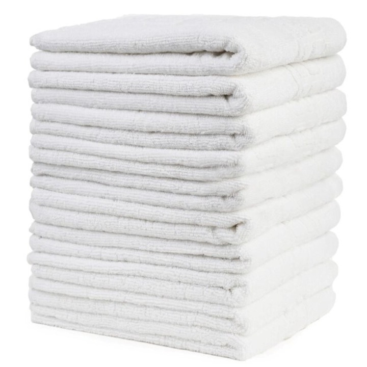 Set 10 prosoape de baie, Bumbac, Uni, Bordura Greceasca, 500g/m², 70x140cm, Alb