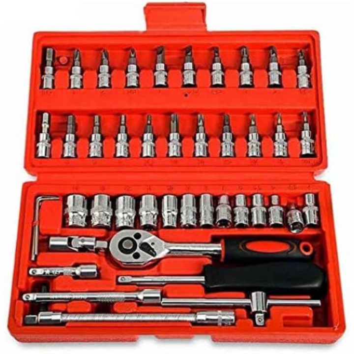 Set 46 piese pentru reparatii auto, Sunmostar, Otel, Crom