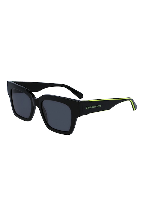 CALVIN KLEIN JEANS, Унисекс правоъгълни слънчеви очила с лого, 52-19-140, Лайм зелено/Черен