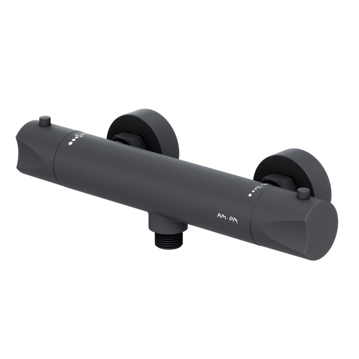 Baterie dus cu termostat 1/2'', aparenta, sistem anticalcar, protectie oparire, filtru impuritati, negru, Hit FTA40022 AM.PM