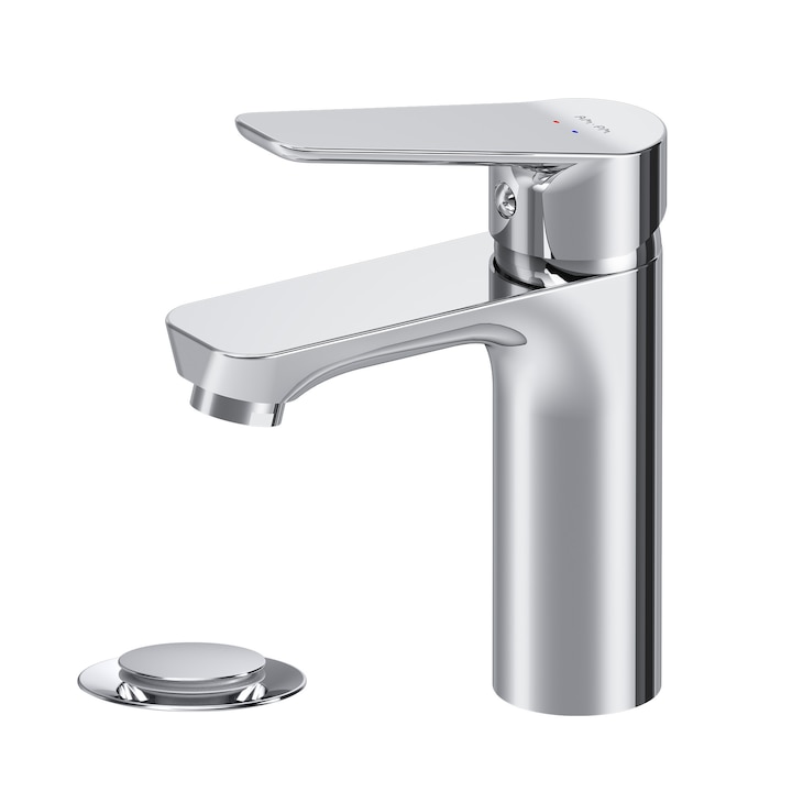 Baterie lavoar monocomanda, limitator debit, set evacuare cu tija, aerator, Crom, Hit FTA82100 AM.PM