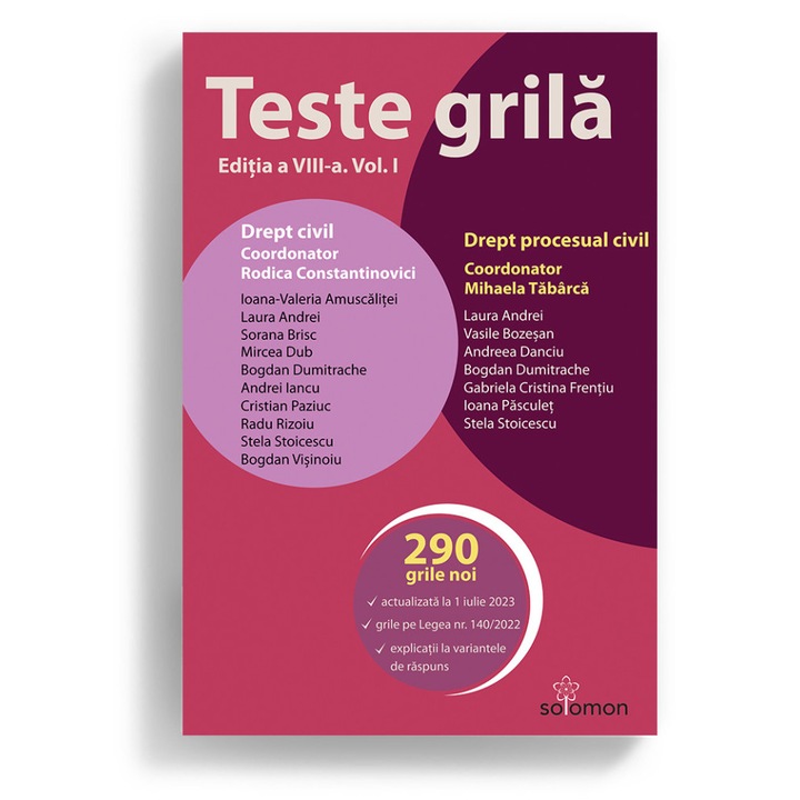 Teste Grila Vol.1: Drept Civil. Drept Procesual Civil Ed.8 - Rodica Constantinovici, Mihaela Tabarca