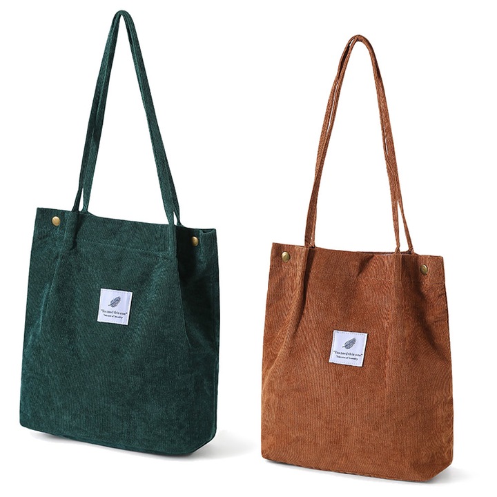 2db QttvbTna válltáska készlet, kordbársony, belső zsebes, tarka, 37x12x40cm