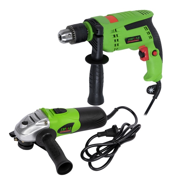 2 db Kaitong elektromos szerszám készlet, sarokcsiszoló 980 W, 115-125 mm, 11000 rpm + elektromos fúró KT-ID003, 650 W, 0-3000 ford.
