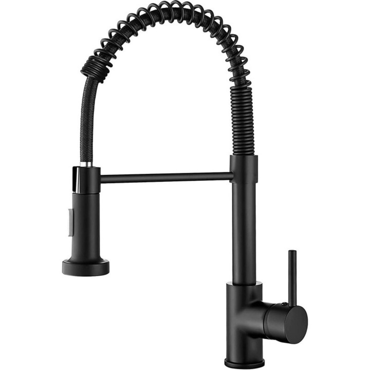Konyhai mosogató csaptelep összecsukható permetezővel, Rozsdamentes acél, Fekete