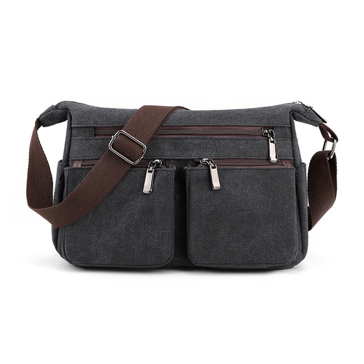 Női válltáska, QttvbTna, Canvas, 20 x 29 x 12cm, Állítható pántos modell, Fekete