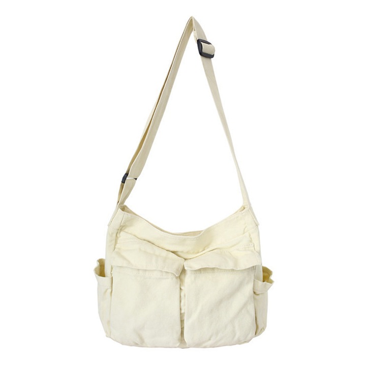 Válltáska, unisex, vászon, 40x35x15cm, Fehér, 30x10x40