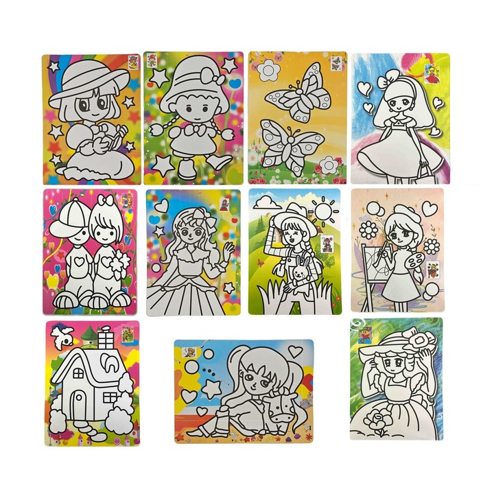 Set creativ 11 planse Pictura cu nisip colorat pentru fete, + 3 ani