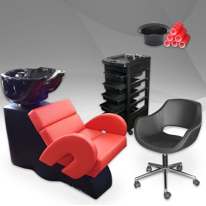 Комплект фризьорско оборудване Luxe, Измивна колона, Фризьорски стол ...