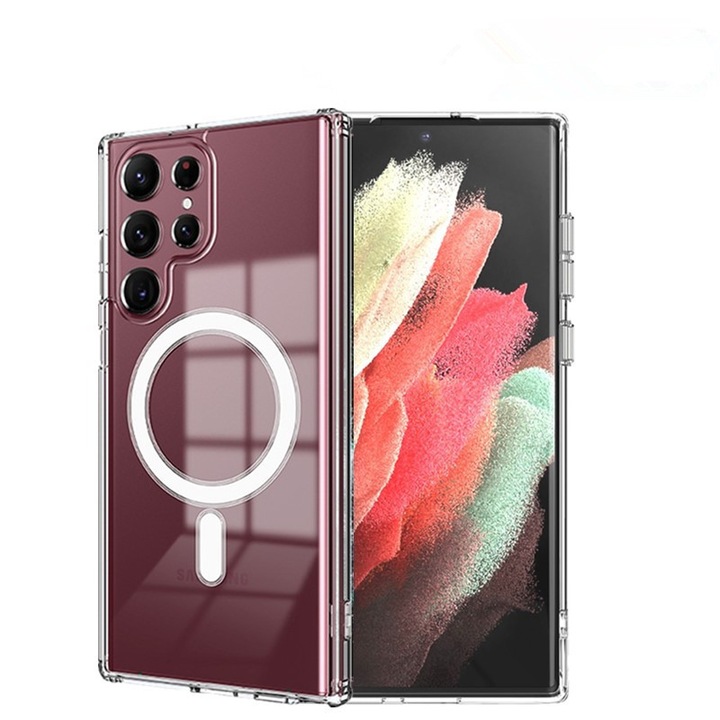 Защитен калъф за телефон, DCSZVIGS, TPU, Магнитен, За Samsung Galaxy S22 Ultra, Прозрачен