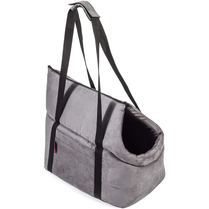 BOUTIQUE ZOO Szállítótáska kutyáknak és macskáknak, M 38 x 28 x 28 cm, Szürke műbőr/szarvasbőr-utánzat
