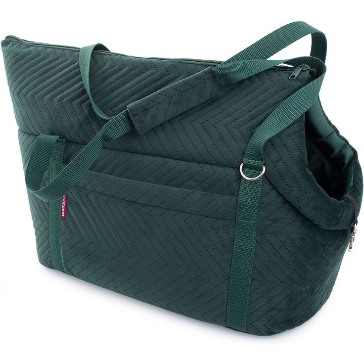 BOUTIQUE ZOO Szállítótáska kutyáknak és macskáknak, M 38 x 28 x 28 cm, zöld Velúr