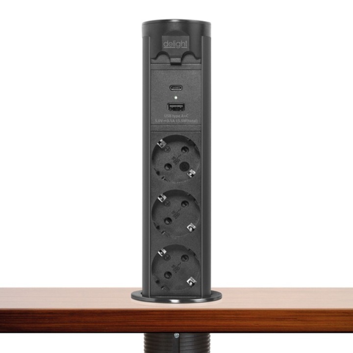 Delight motoros rejtett elosztó - Touchcontrol - 3-as + USB + Type-C - fekete