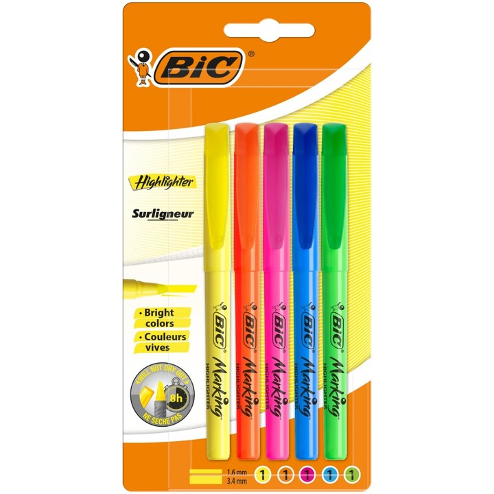 Маркери BIC, скосен връх, 5 цвята/комплект,