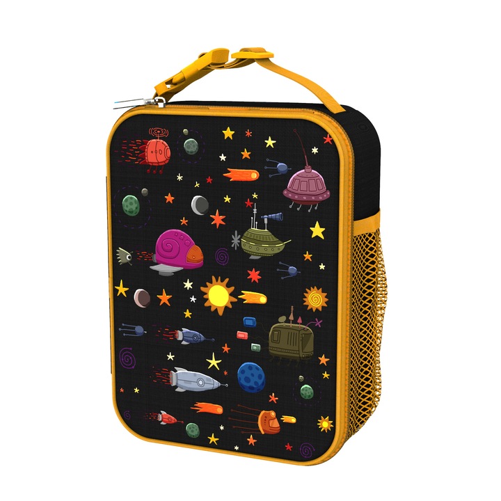 Geanta de pranz pentru copii din plasa elastica, ION8 Cosmos, 26,5 cm x 19,5 cm x 8 cm