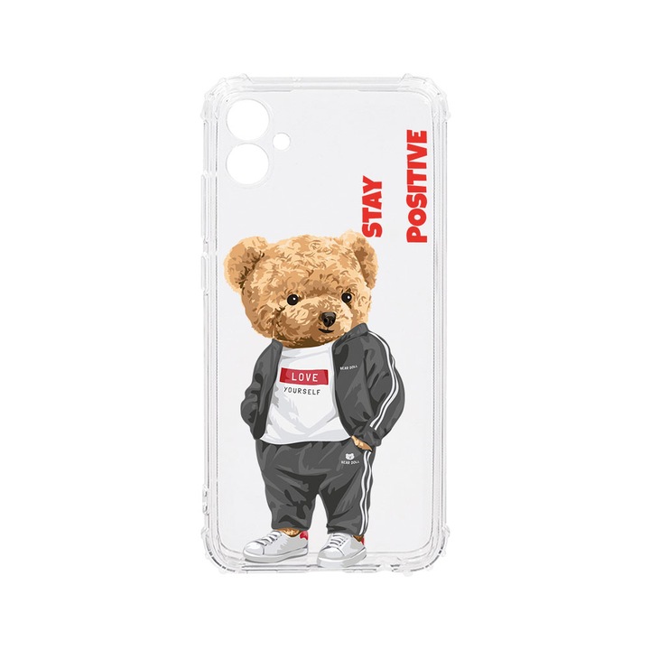 BestCase Strapabíró Anti Shock 1.5mm Telefontok, Samsung Galaxy F04 / Galaxy M04 / Galaxy A04e, Stay Positive - Teddy Bear, Kamera védő, Military Grade Drop Protection, AS 926