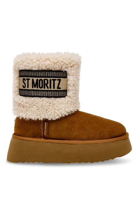 Steve Madden, Ghete de piele intoarsa fara inchidere St. Moritz, Maro cognac/Crem, 36