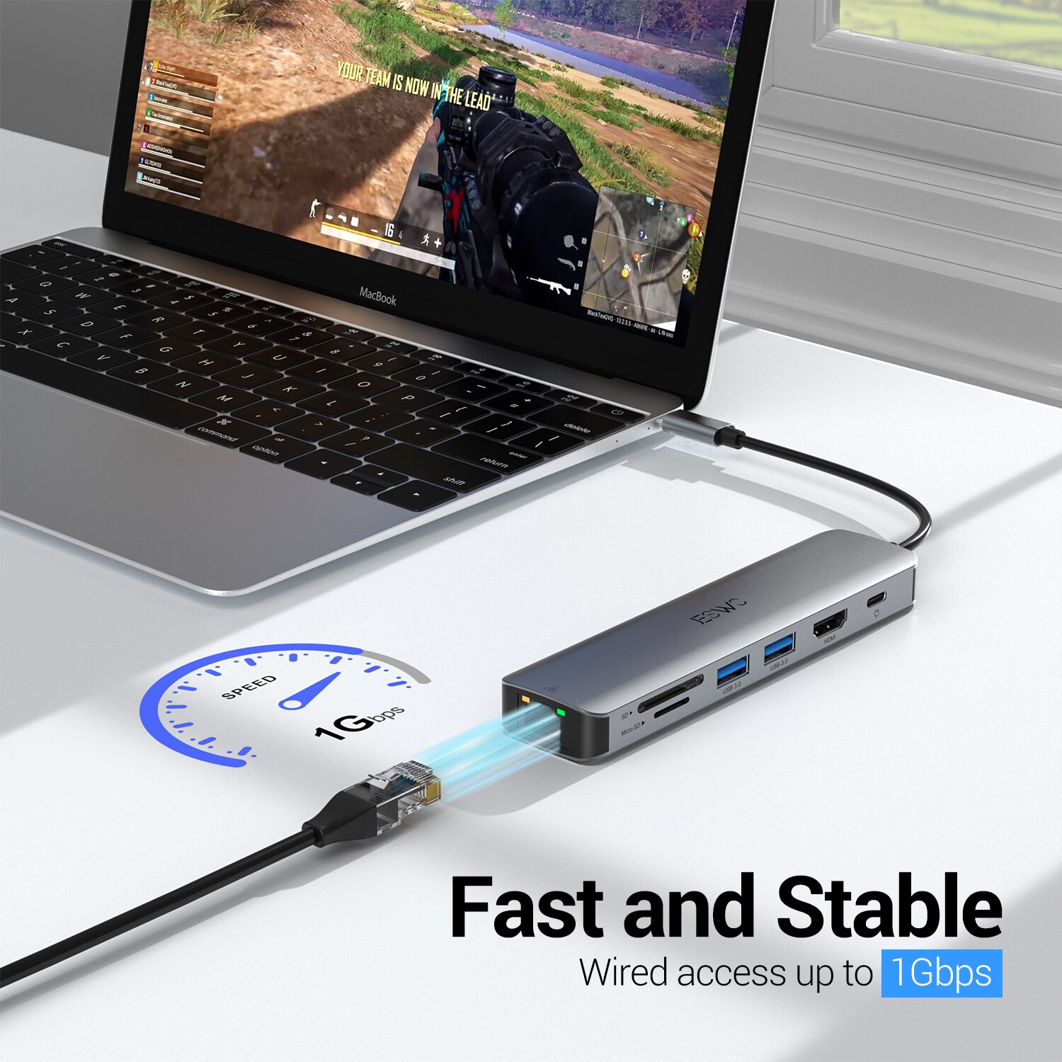 Хъб JESWO, USB C, 2 USB 3.0, HDMI, PD 100W, SD/TF, Сив - eMAG.bg