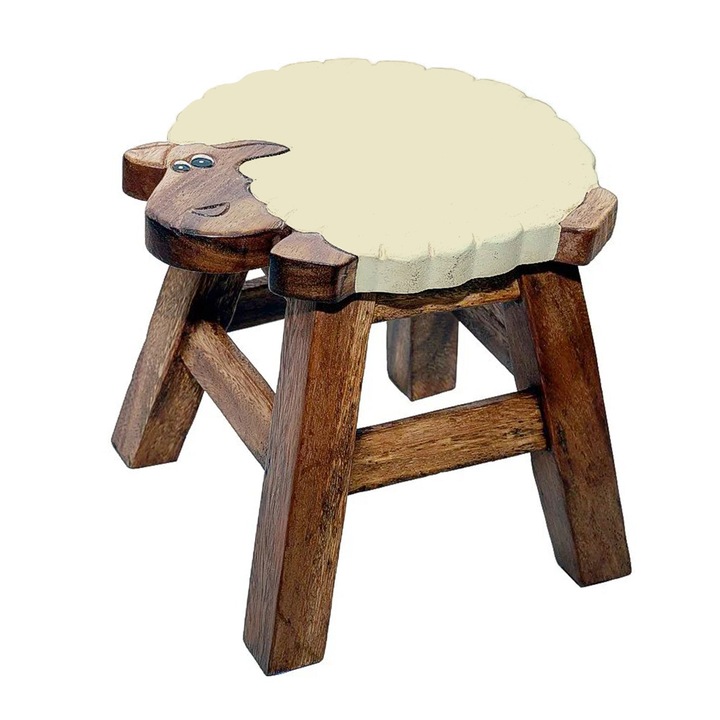 Fa gyermekszék, faragott és kézzel festett, Miorita, 26,5 x 22,5 x 26,5 cm, 2,5 kg