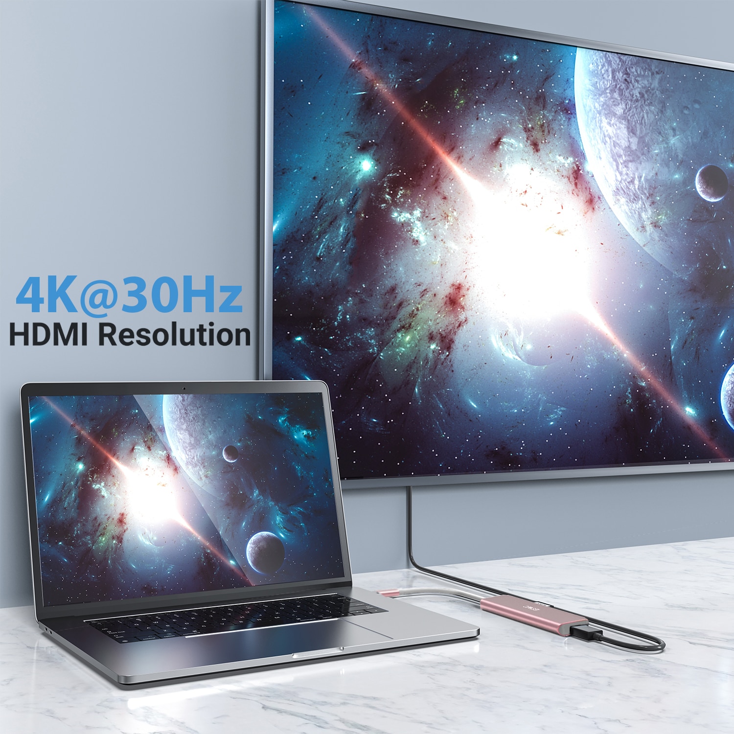 Hub USB C JESWO 7 En 1 - Adaptateur Avec HDMI 4K, SD, USB-A - Argent