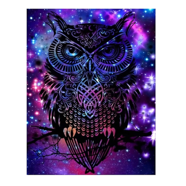 Set de creatie cu diamante Bougimal, model bufnita, multicolor, 40 x 50 cm