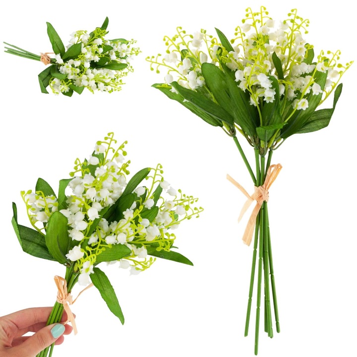 Buchet flori false lacramioara, ZakupyTV, Alb, 6 crengute, 31cm