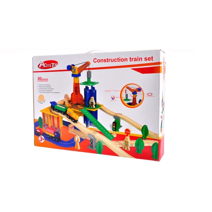 Set de constructie cale ferata + tren si macara, ZakupyTV, Plastic, Multicolor