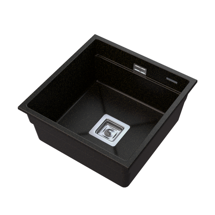 Chiuveta bucatarie Epir 44, Granitan, Compozit granit, 440x450 mm, Adancime 215 mm, Undermount, Negru cu pete albe