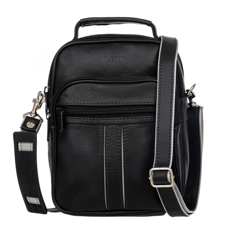 Férfi kézitáska, Kaletnik, Természetes bőr, Fekete