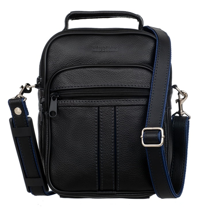 Férfi táska, Kaletnik, Természetes bőr, 19x11x25 cm, Fekete