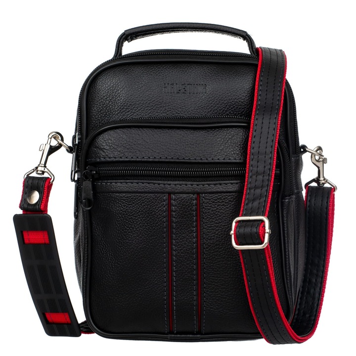 Férfi táska, Kaletnik, természetes bőr, fekete/piros