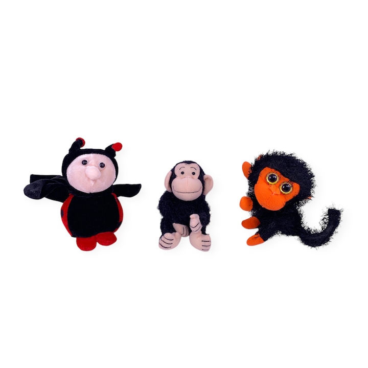 Set de jucarii de plus, Chippo, Doua maimute si o gargarita, 15 cm, Multicolor