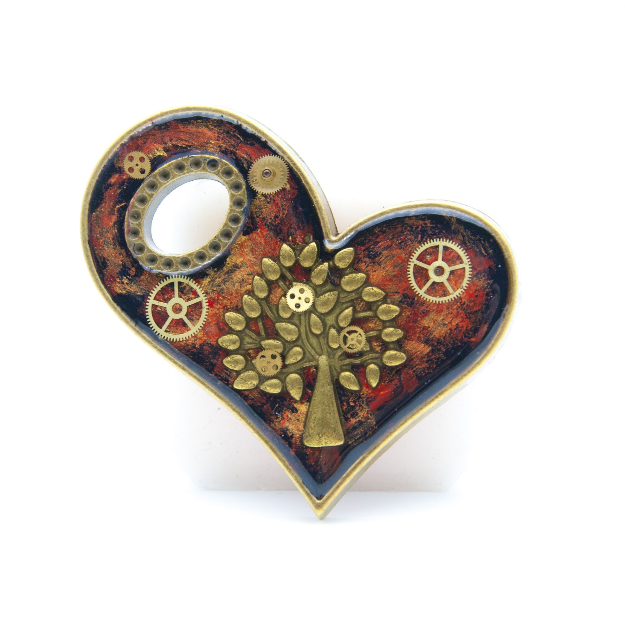 Pandant Inima cu Charm Copacul Vietii / Tree of Life, Handmade