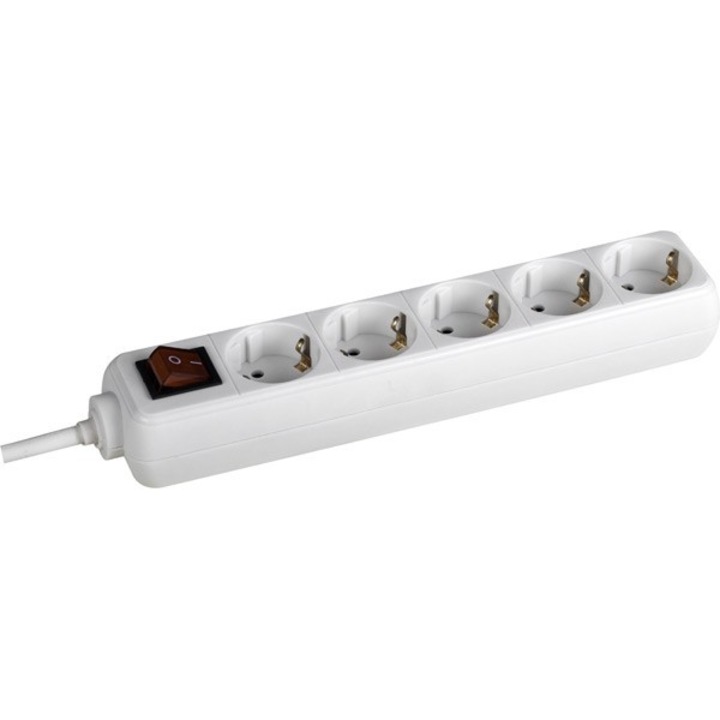 Разклонител Bachmann SELLY 3812545, С ключ, 5 контакта, 16A, H05VV-F 3G1mm2, IP20, 1.5 м, Бял