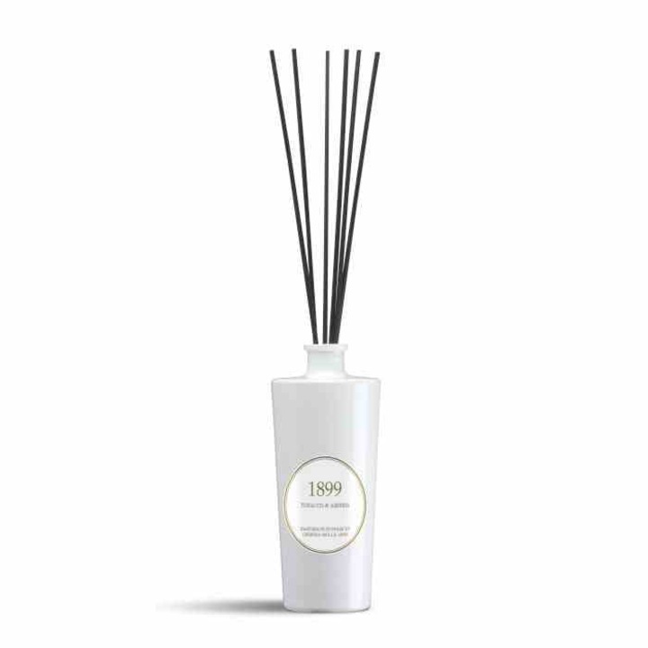 Léágfrissítő, dohány és borostyán illat, Cereria Molla, üveg/rattan, fehér/arany, 0,5 l