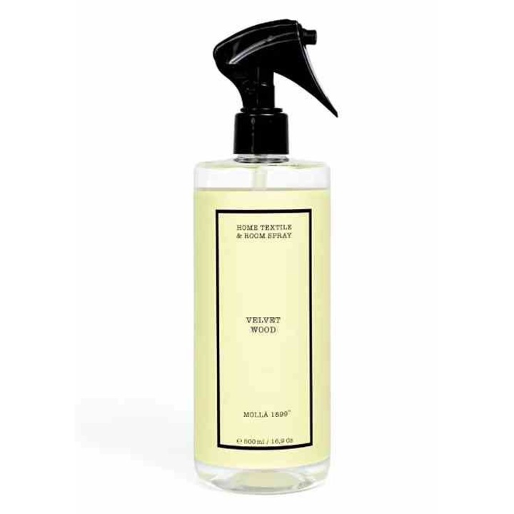 Spray de camera, parfum Velvet Wood, Cereria Molla, Plastic, Transparent/Negru, 0.5 L