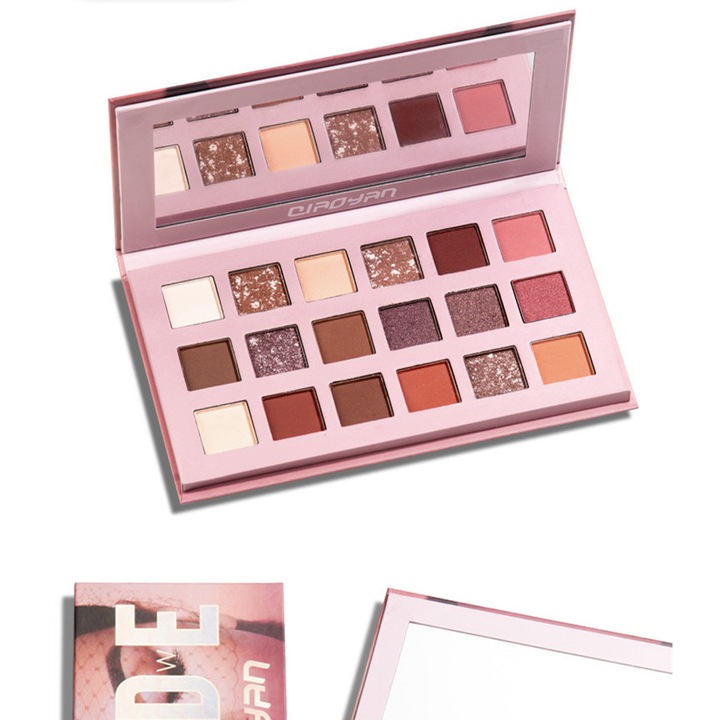 Paleta 18 farduri de pleoape, Qiaoyan, 11 culori mate/7 culori stralucitoare, Multicolor