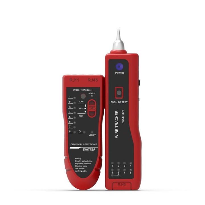 Тестер за кабели, RJ45, Tracker, Червен