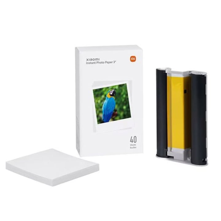 Hartie foto Xiaomi 6” (40 File) + cartus compatibil cu imprimanta foto portabila Xiaomi 1S EU, Alb