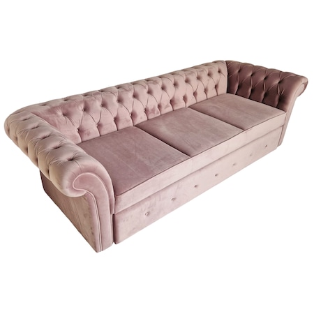 Canapea Extensibila Chesterfield Roz Bumbs, 3 locuri, Velutto 14 Flamingo, 250 x 100 cm, Glasspandoor