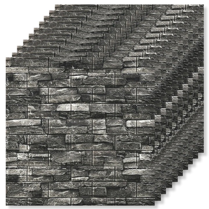Set 10x Tapet 3D, autoadeziv/autocolant, At Performance, spuma moale, design modern, pentru interior, negru 70x77x0.5cm