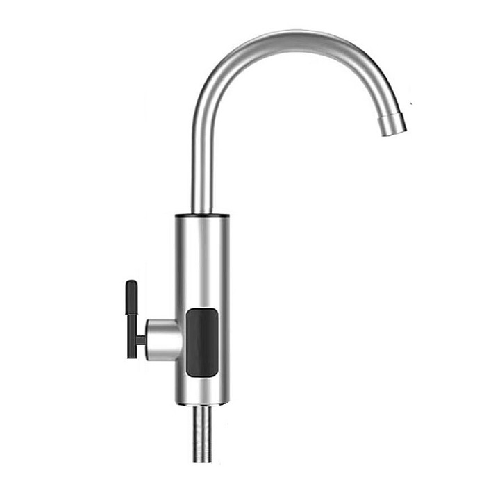 GREATON csaptelep azonnali vízmelegítéssel, elektromos, digitális kijelzővel, hőmérséklet állítással, 360 fokos forgatással, modern dizájnnal, rozsdamentes acél, ezüst