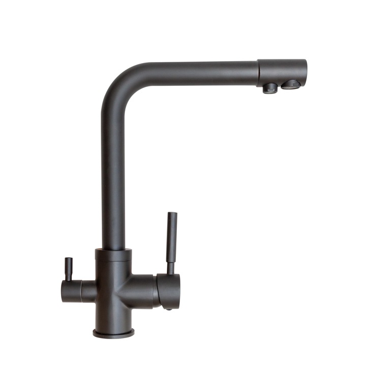 Baterie bucatarie cu 3 cai pentru filtru de purificare apa, Aquator, Negru