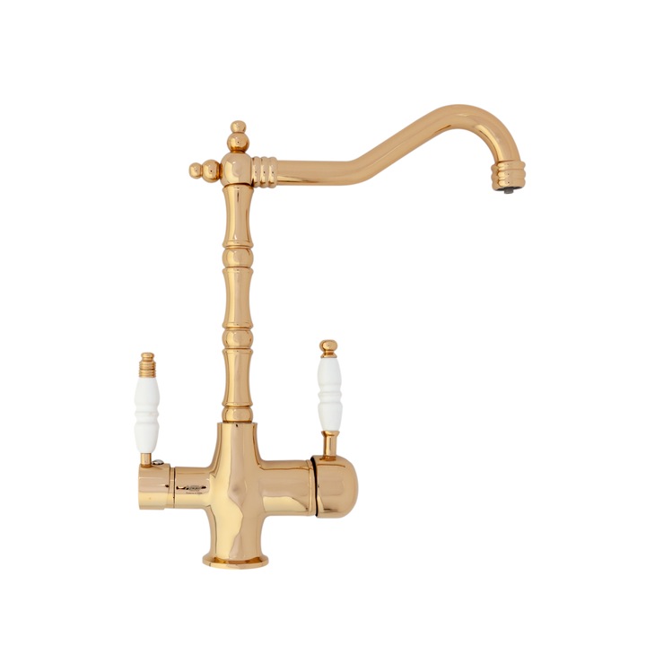 Baterie bucatarie cu 3 cai pentru filtru de purificare apa, Aquator, auriu