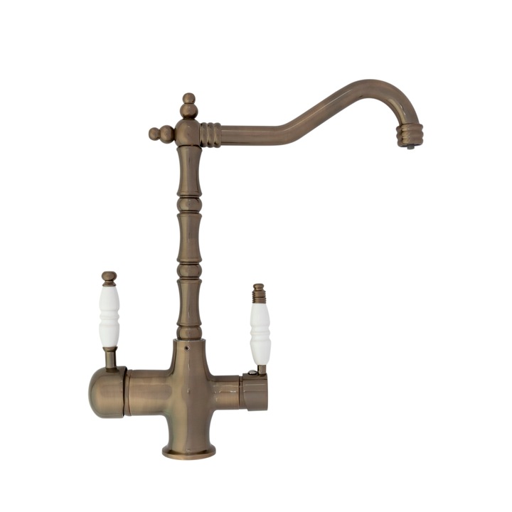 Baterie bucatarie cu 3 cai pentru filtru de purificare apa, Aquator, bronz